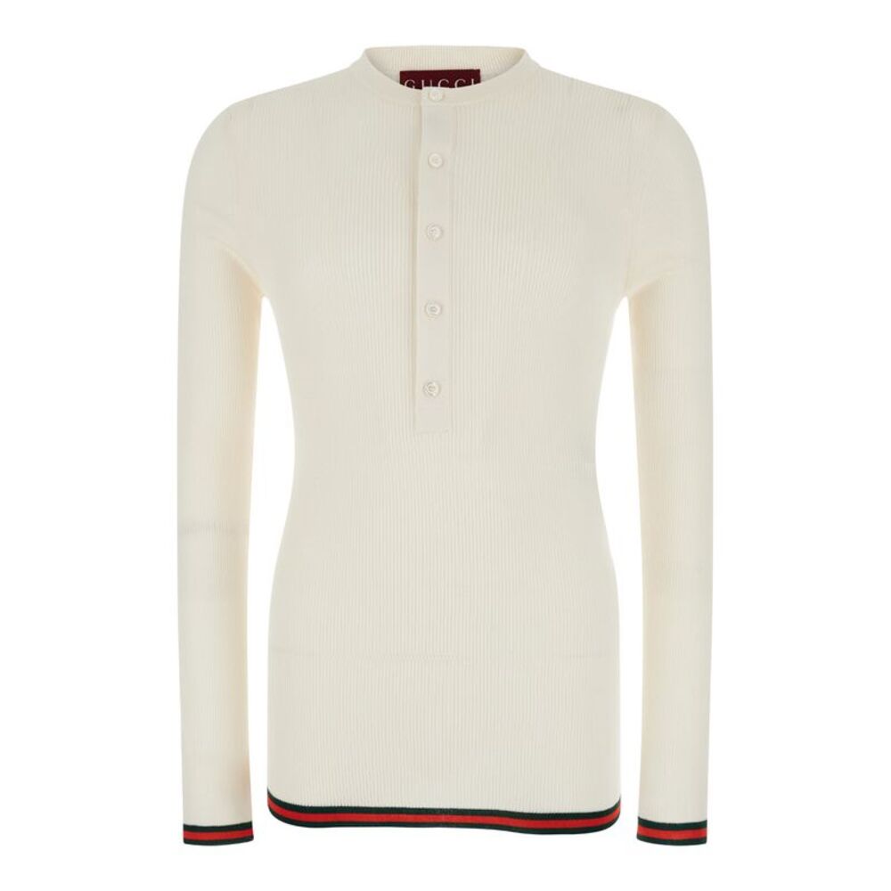 Gucci Men White Long Sleeved Top In Rib Silk Man